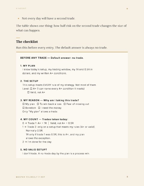 Page from Master Yourself First: the pre-trade checklist