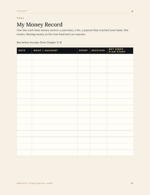 Page from Protect Your Capital First: the My Money Record fill-in page